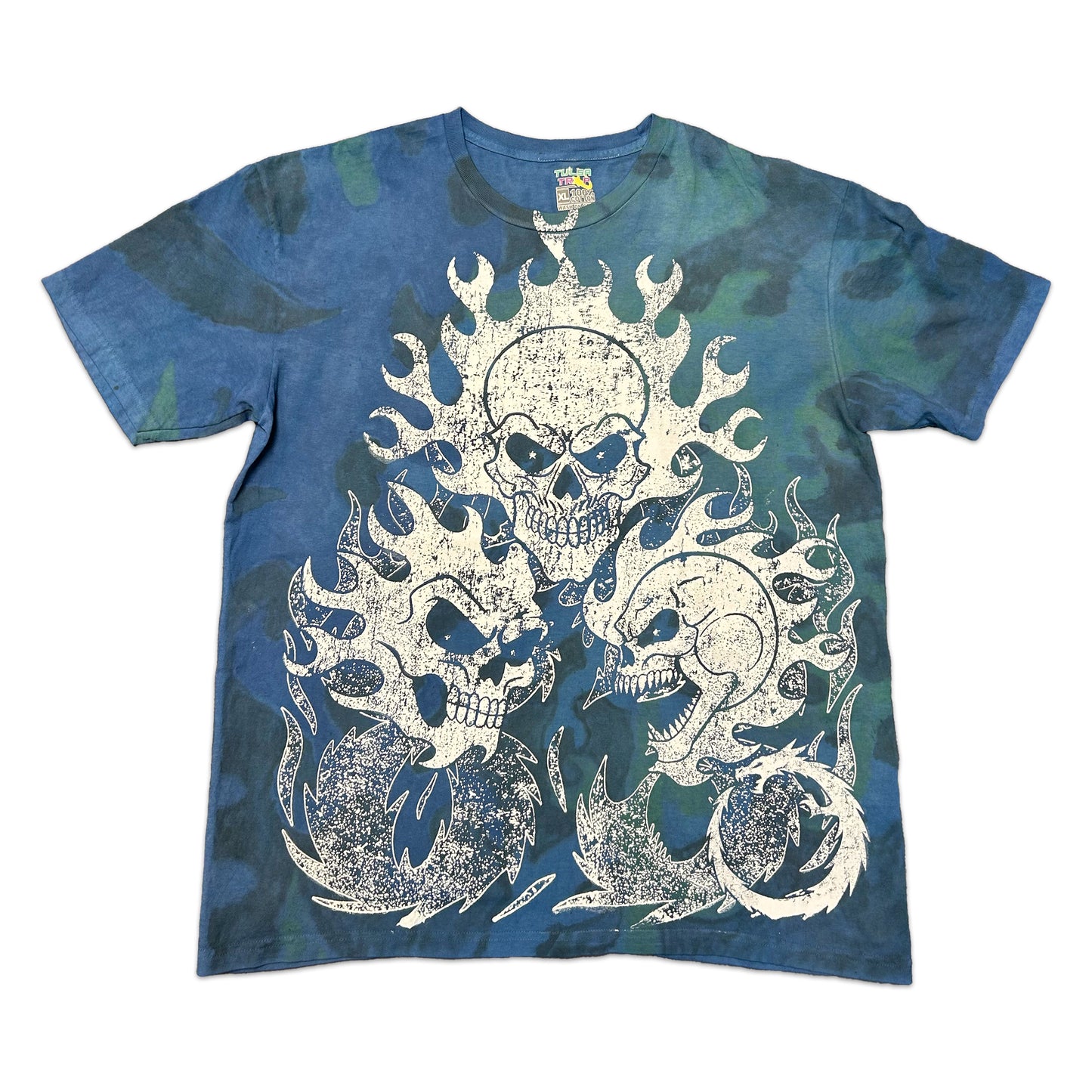 Dyed Tri-Skull oversized screen print tee (XL)