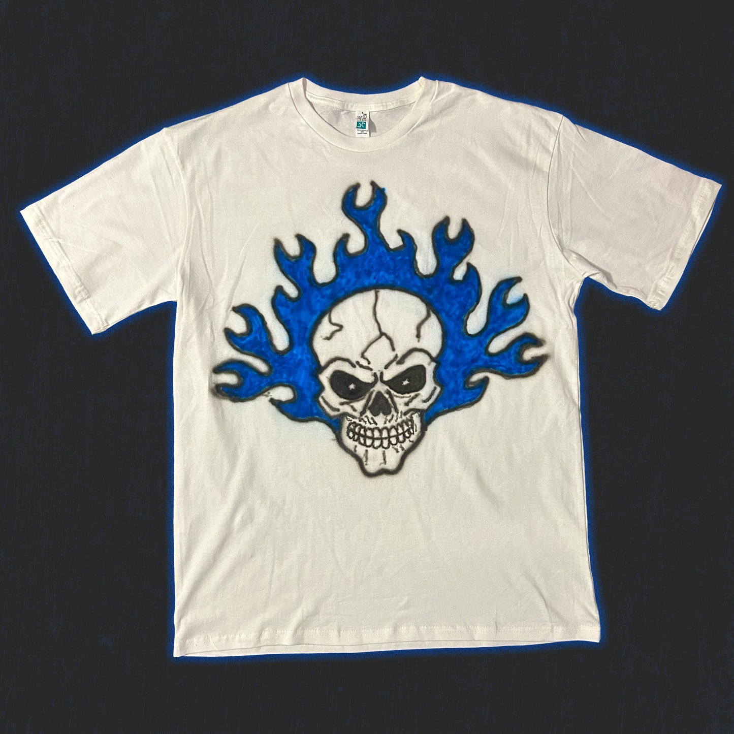 1 of 1 Airbrush BLUE SKULL FLAMES Tee (XL)