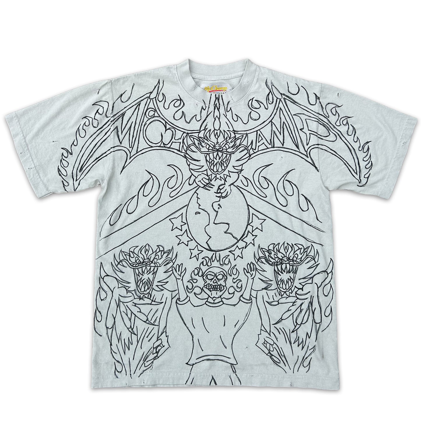"McChamp World" *Lightly Distressed* Drawn Heavyweight Tee (Small)
