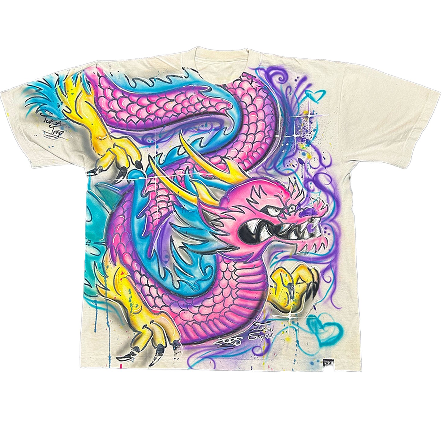 (L) PINK AIRBRUSHED DRAGON TEE