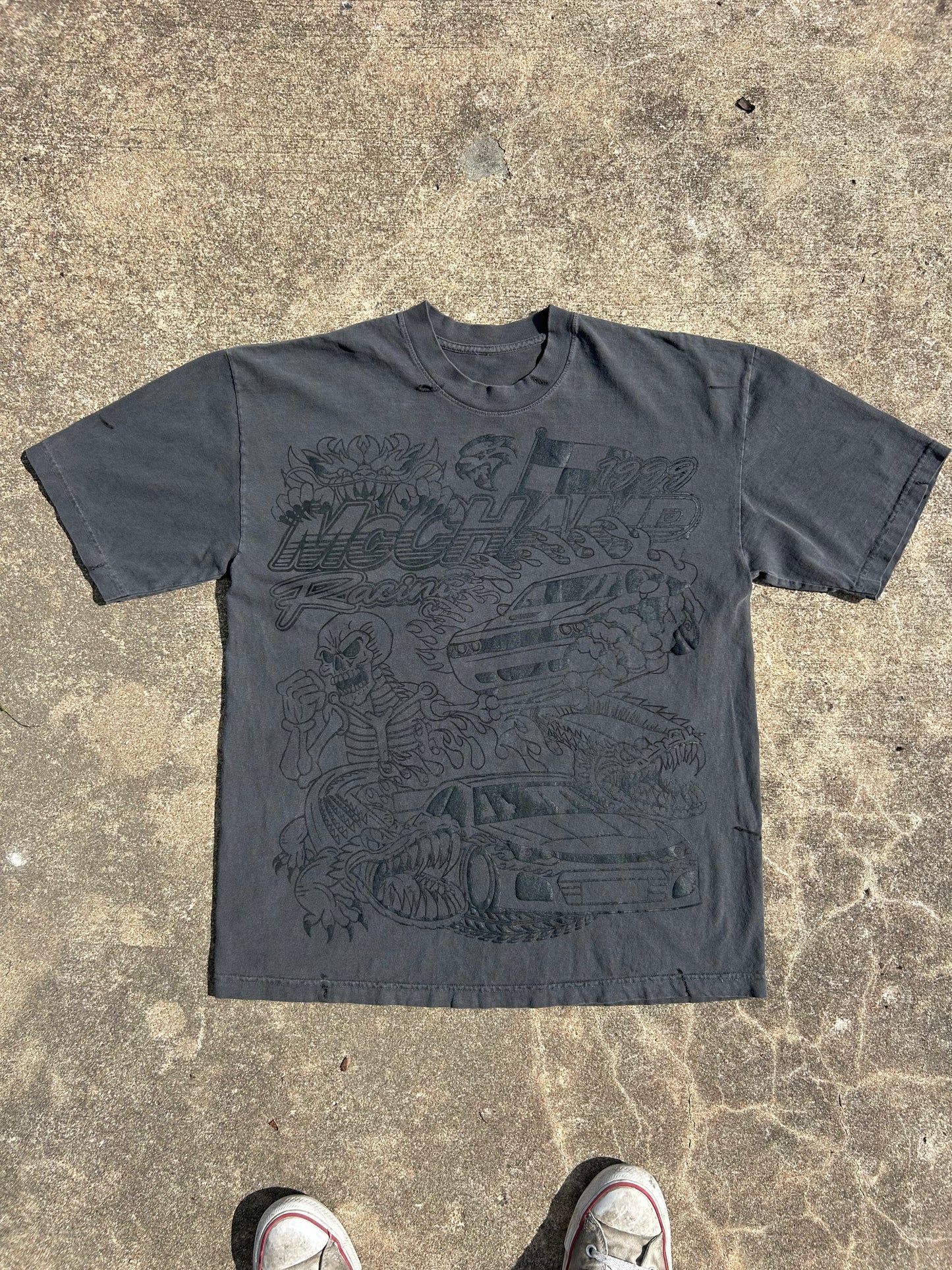 "McCHAMP RACING" Heavyweight Oversized-Print Tee (Washed Black)