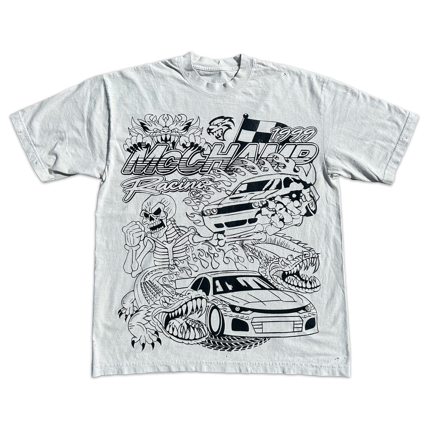 "McCHAMP RACING" Heavyweight Oversized-Print Tee (White)