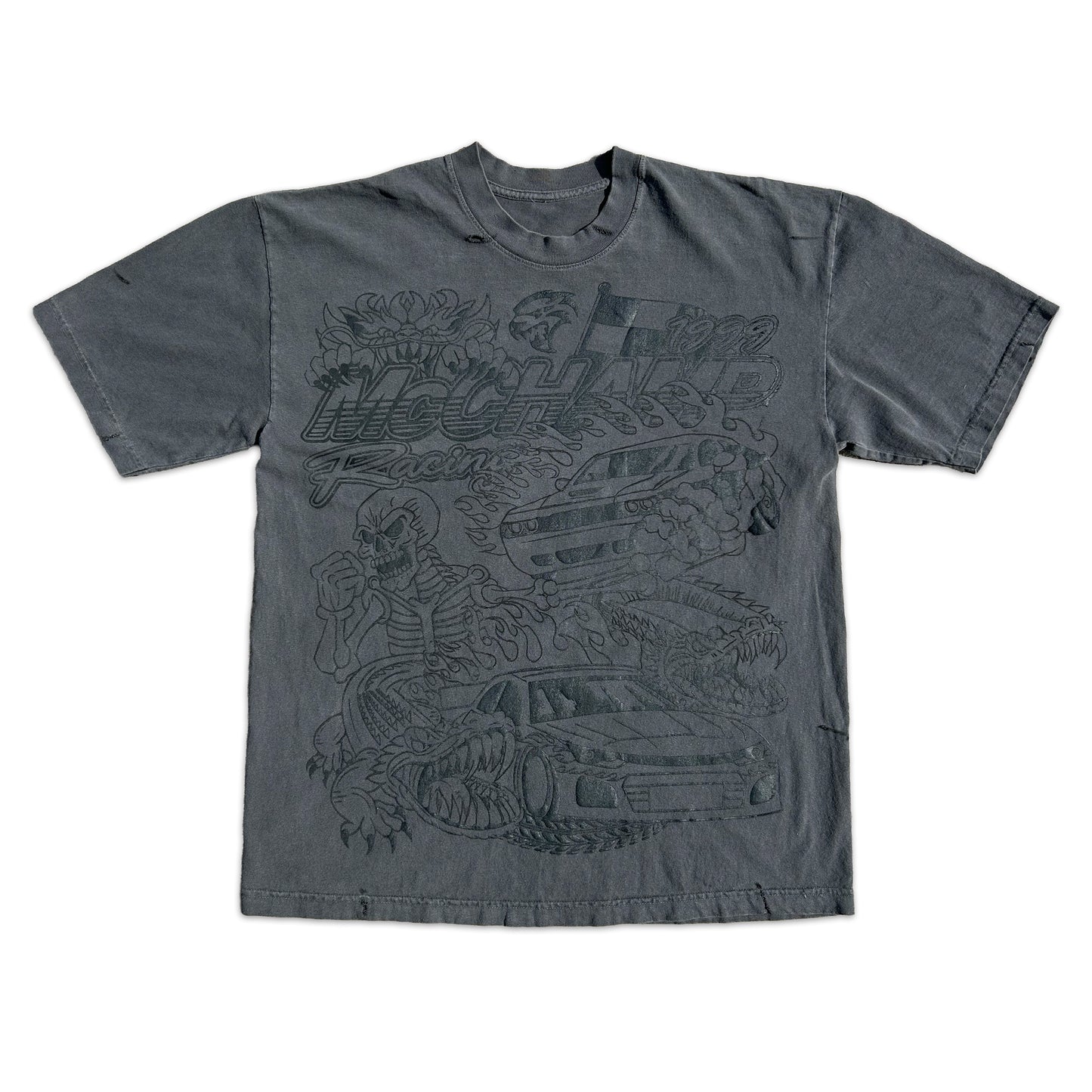 "McCHAMP RACING" Heavyweight Oversized-Print Tee (Washed Black)