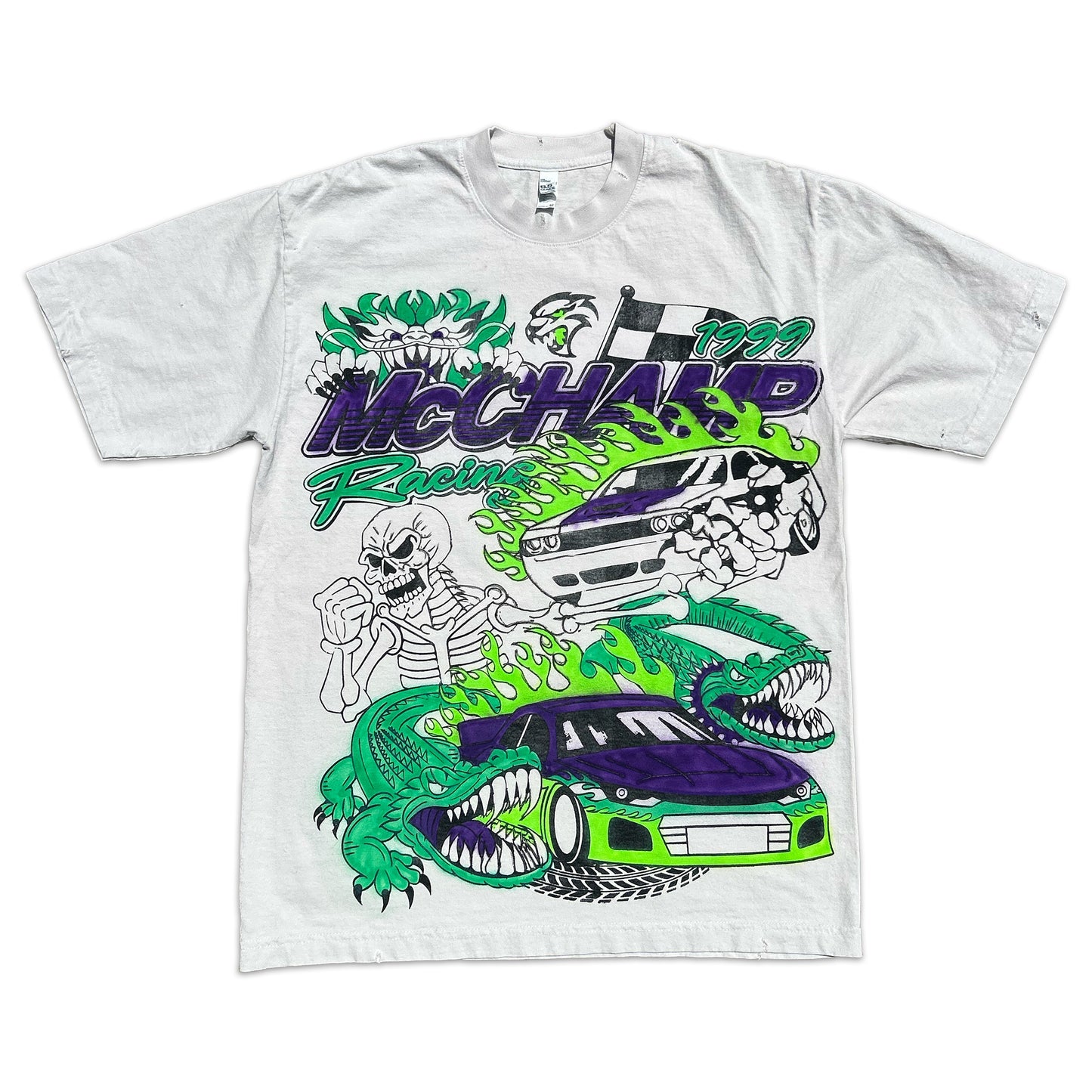 "Spooky Racing Tee" *Lightly Distressed* Airbrush Heavyweight Tee (Medium)