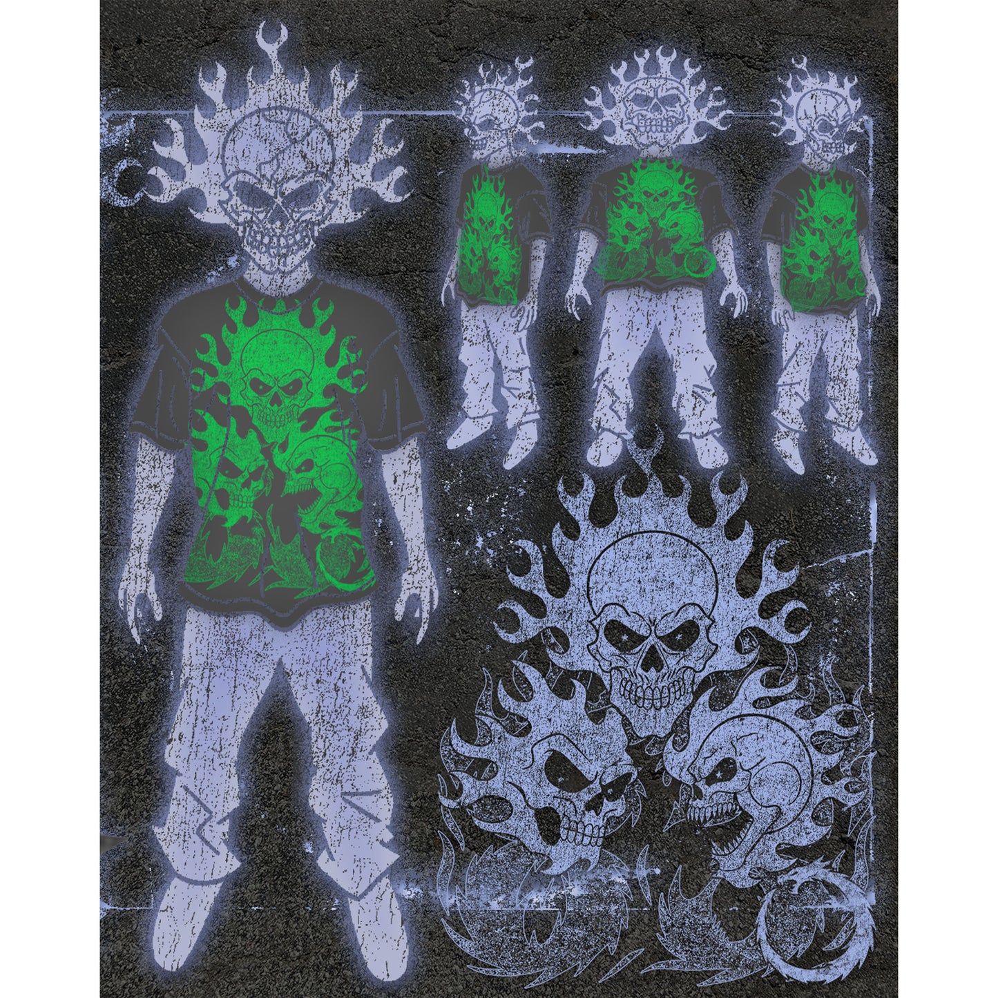 GREEN FLAME SKULL TEE