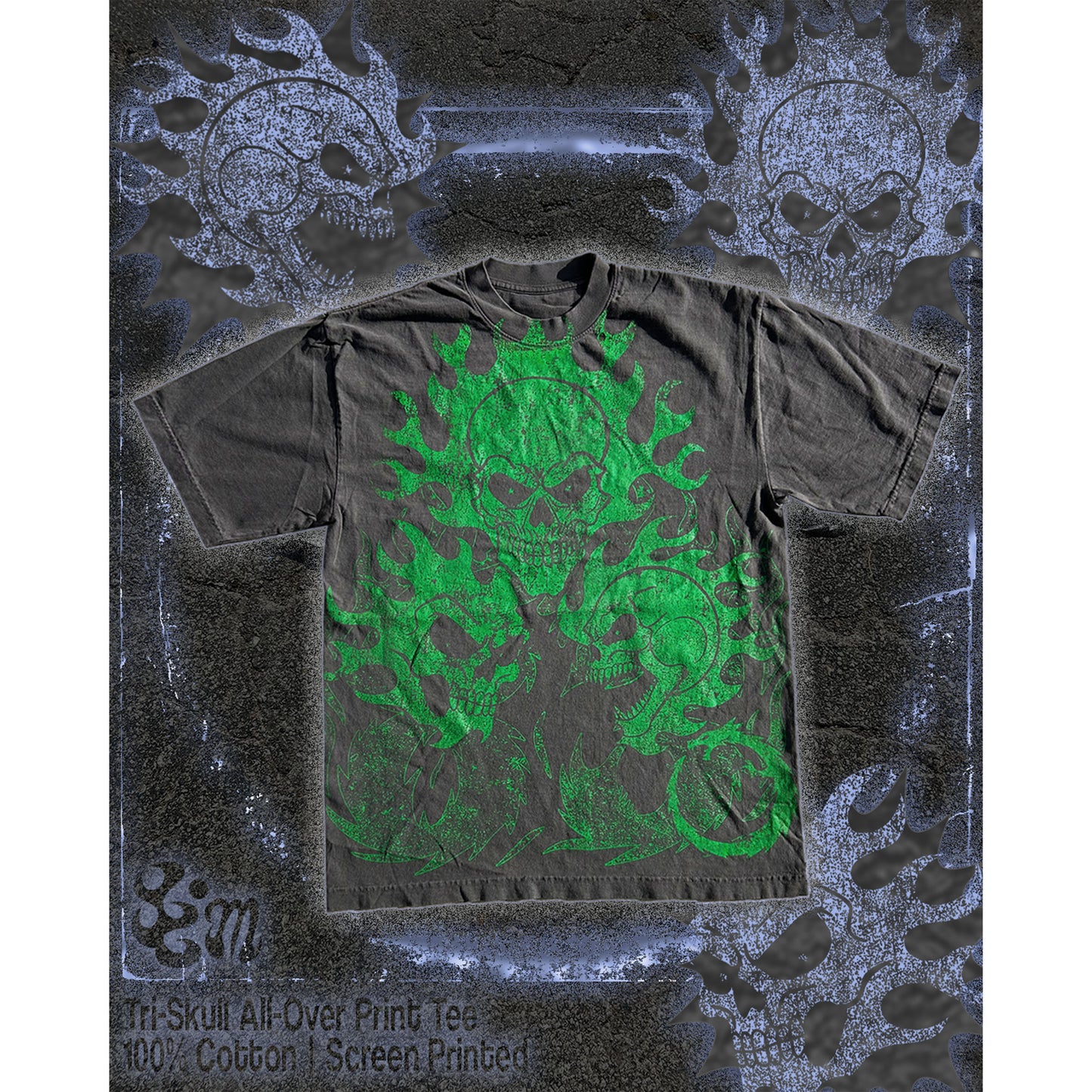GREEN FLAME SKULL TEE