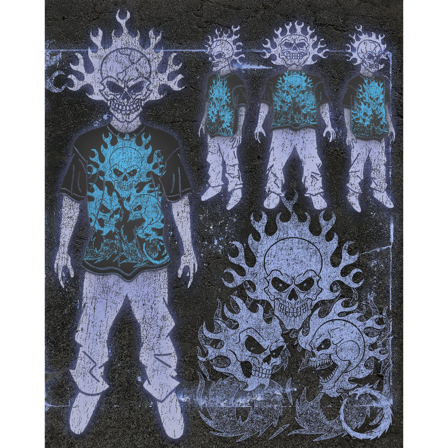 BLUE FLAME SKULL TEE