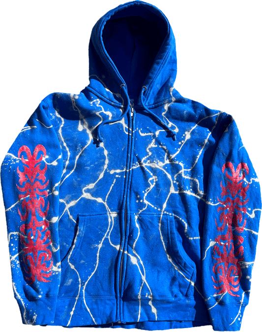 FREEZE DYED BLUE ZIP-UP HOODIE (MEDIUM)