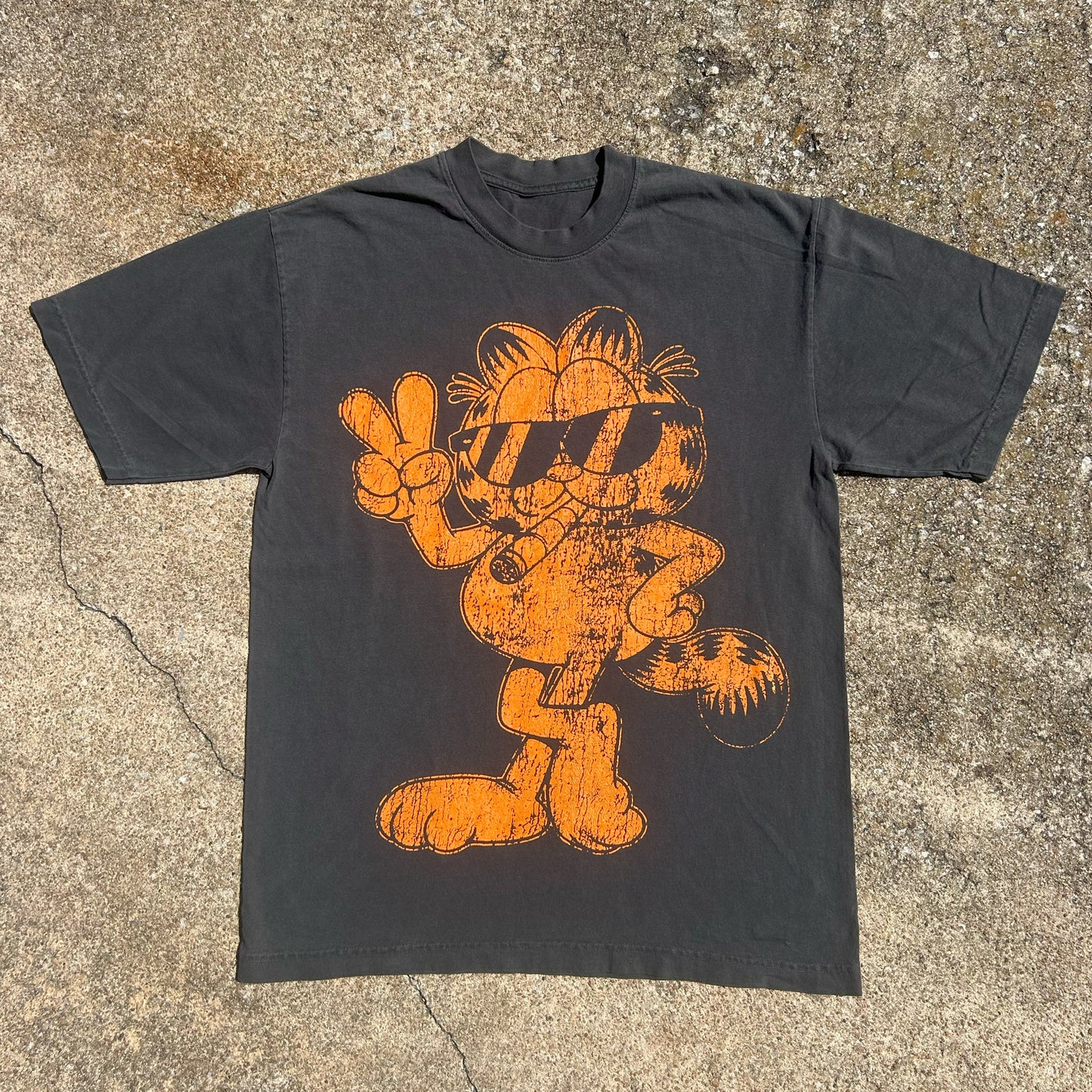 "orange cat tee" screen print heavyweight tee (washed black)