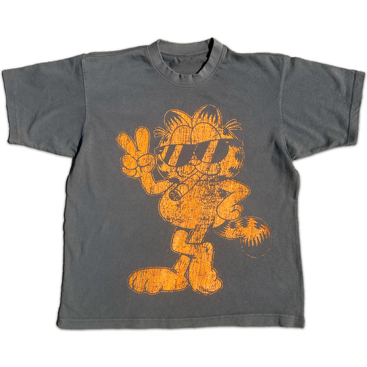 "orange cat tee" heavyweight  screen print shirt (stone GREY)