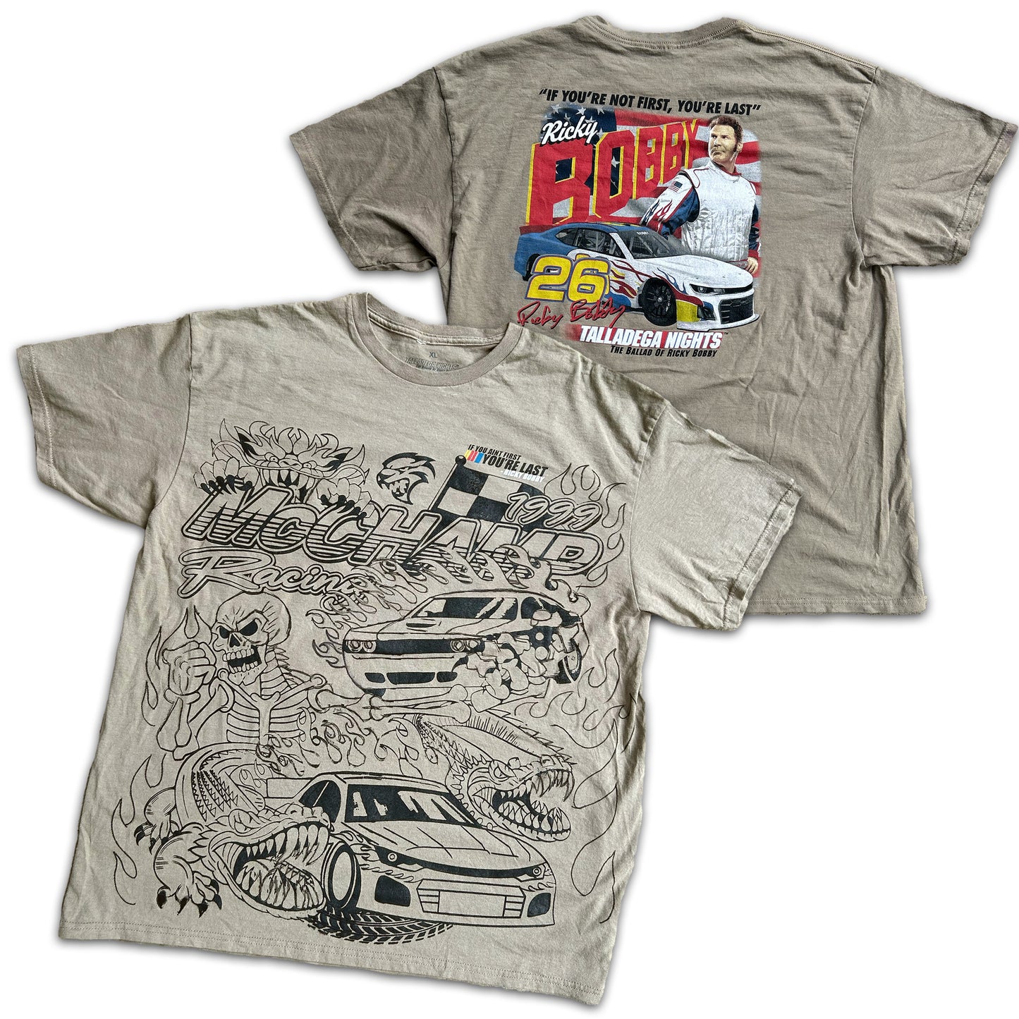 "Ricky Bobby x McChamp" upcycled TEST print tee (Med/Lrg)