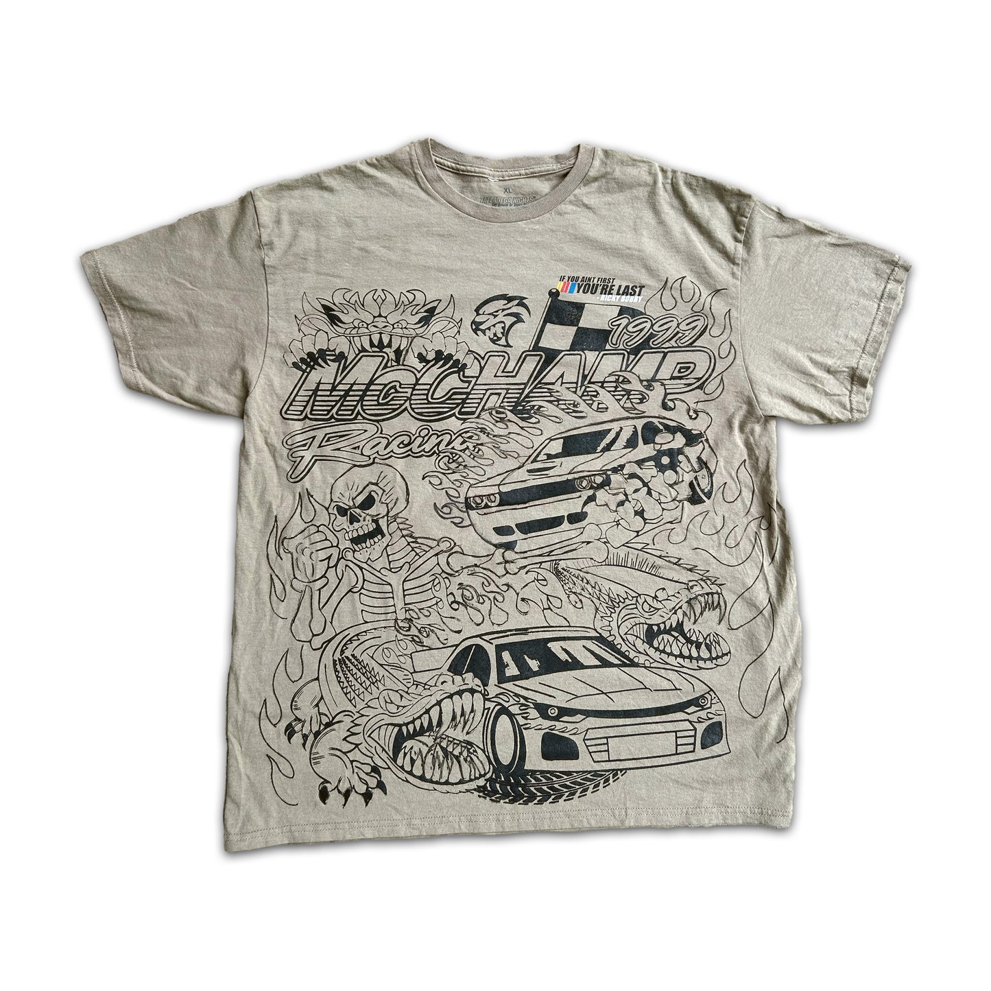 "Ricky Bobby x McChamp" upcycled TEST print tee (Med/Lrg)